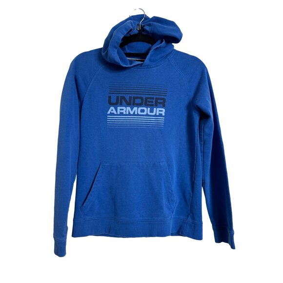 Under Armour Boys Size Large Pullover Hoodie Blue Pockets - Picture 1 of 7